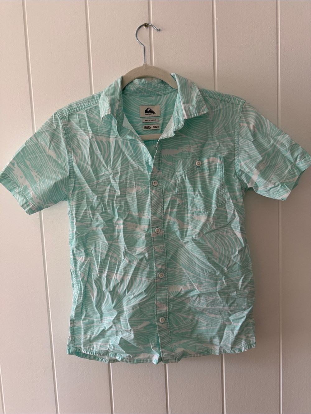 Quiksilver Hawaiian Flag Aqua blue/ Mint Green aloha shirt